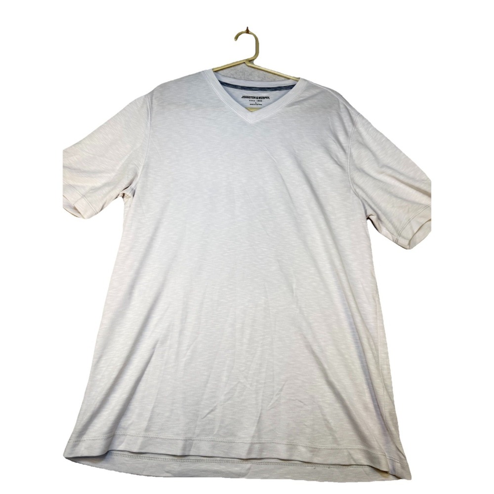 Johnston & Murphy Mens V-Neck T-Shirt White Short Sleeve Casual Size L